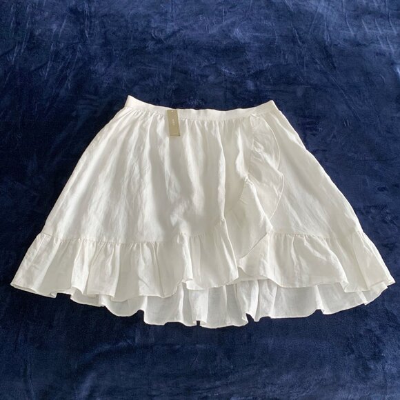 J. Crew Linen Ruffle Skirt NEW Womens 8 White Faux Wrap Side Zip Spring Summer - Picture 1 of 12